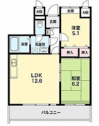 大倉山プレイス 2LDKの間取図画像
