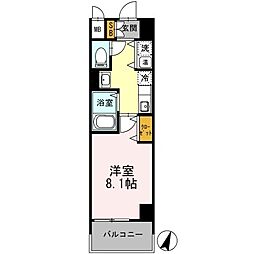 カスタリア三宮 1Kの間取図画像