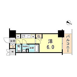 プレサンス三宮セントウエル 1Kの間取図画像