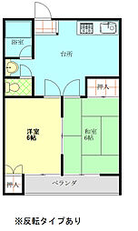 城山ハイツ2号棟 2DKの間取図画像