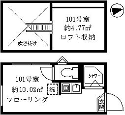 ティ・アーモタルト 101 1階ワンルームの間取り