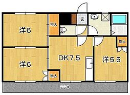 コーポ一の森 3DKの間取図画像