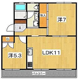 サンパレス林 2LDKの間取図画像