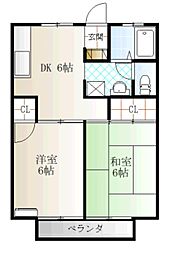 サンウィール亀田 2DKの間取図画像