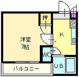 カリエなかもず 1Kの間取図画像