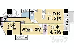 ＴＨＥ　ＲＥＳＩＤＥＮＣＥ　北白川 1階3LDKの間取り