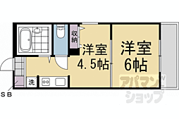 京都市営烏丸線 北大路駅 徒歩24分の賃貸マンション 2階2Kの間取り