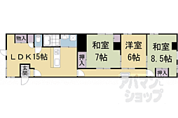 京都市営烏丸線 北大路駅 徒歩23分の賃貸マンション 2階3LDKの間取り