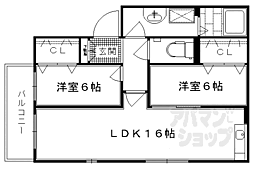 京都市営烏丸線 北大路駅 3.2kmの賃貸アパート 2階2LDKの間取り