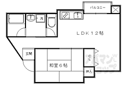 京福電気鉄道北野線 北野白梅町駅 徒歩24分の賃貸マンション 2階1LDKの間取り