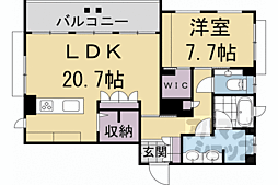 パーチェ三条菊鉾町 3階1LDKの間取り