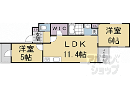 京都グランデ五番館 2階2LDKの間取り