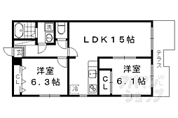 サクシード宝ヶ池 1階2LDKの間取り