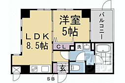 京都地下鉄東西線 二条城前駅 徒歩11分の賃貸マンション 1階1LDKの間取り