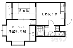 京都市営烏丸線 北山駅 徒歩9分の賃貸マンション 2階2LDKの間取り