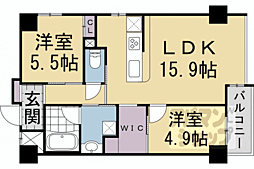 京都市営烏丸線 今出川駅 徒歩22分の賃貸マンション 5階2LDKの間取り
