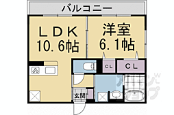 京都市左京区北白川上池田町アパート 1LDKの間取図画像