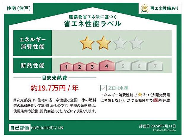 省エネ性能ラベル 本ラベルは特定の住戸の性能を示すものであり、全ての住戸の性能を示すものではありません