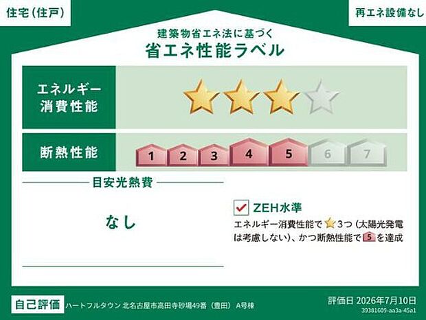 本ラベルは特定の住戸の性能を示すものであり、全ての住戸の性能を示すものではありません