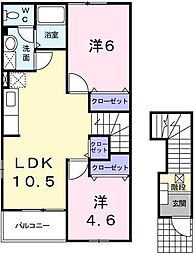 クレール 2階2LDKの間取り