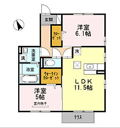 モラン角木　Ｂ 1階2LDKの間取り