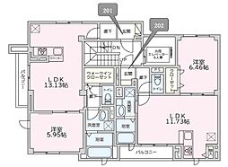 リーブス二葉YS 1LDKの間取図画像