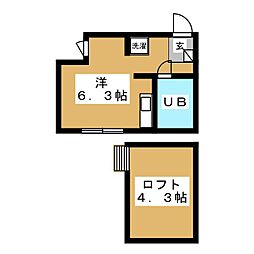 ハウス＆パーク品川源氏前 2階ワンルームの間取り