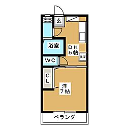 松風マンション 3階1DKの間取り