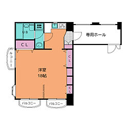 ソレアード六本木 10階ワンルームの間取り
