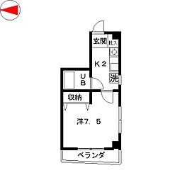カントーパレス・2 1Kの間取図画像