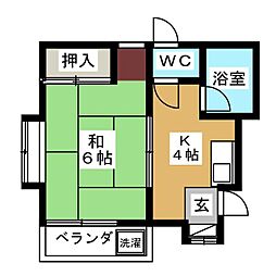 ハウス.イシデ 1Kの間取図画像