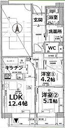 JR山手線 目黒駅 徒歩3分の賃貸マンション 9階2LDKの間取り