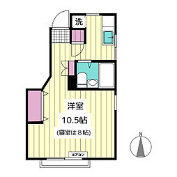 東急目黒線 洗足駅 徒歩3分の賃貸アパート 2階ワンルームの間取り
