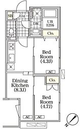 東急目黒線 武蔵小山駅 徒歩5分の賃貸マンション 1階2DKの間取り