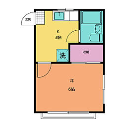東急目黒線 西小山駅 徒歩7分の賃貸マンション 2階1Kの間取り