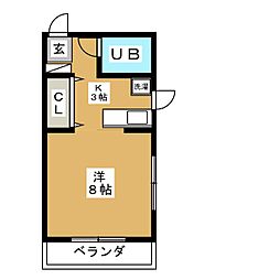東急目黒線 西小山駅 徒歩13分の賃貸マンション 1階ワンルームの間取り