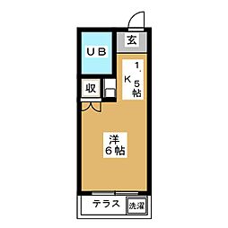 東急目黒線 西小山駅 徒歩3分の賃貸アパート 2階ワンルームの間取り