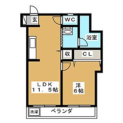 森マンション 1LDKの間取図画像