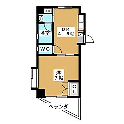 ディアプレイス目黒 1DKの間取図画像
