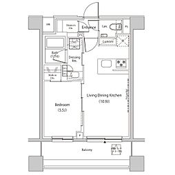 ザ・パークハビオ目黒プレイス 1LDKの間取図画像