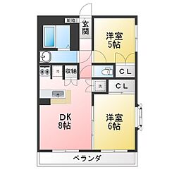 ベルデ中馬込 2DKの間取図画像