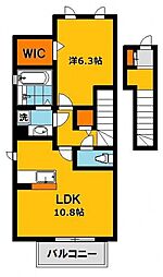 スパローハウス参番館Ｂ 2階1LDKの間取り