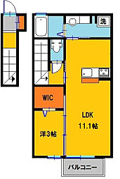 クローバーコートA 2階1LDKの間取り