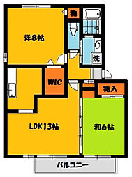 プラセールF棟 2LDKの間取図画像