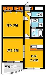 パピーガーデン 2DKの間取図画像