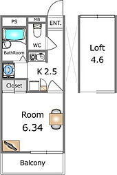 レオパレスTwinLeaf 1Kの間取図画像