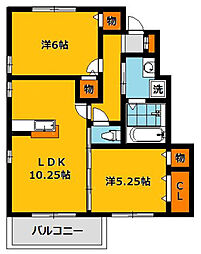 ルピナスコートB 2LDKの間取図画像