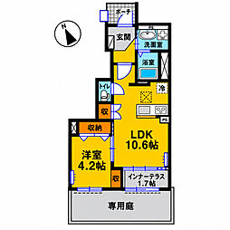 宇都宮市雀の宮4丁目アパート 1LDKの間取図画像