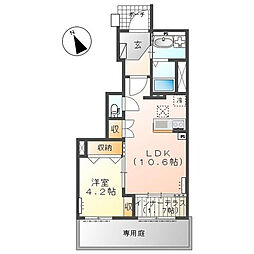 宇都宮市雀の宮4丁目アパート 1LDKの間取図画像