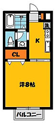 ピュアクレスト 1Kの間取図画像